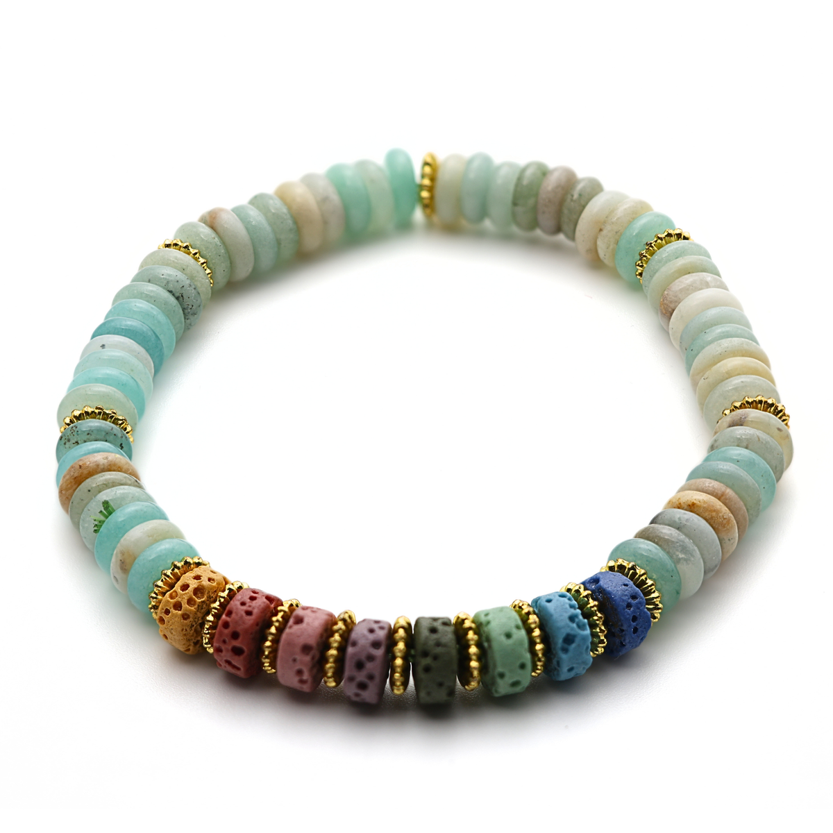 Aura Edelstein Armband - Amazonit & 7 Chakra Lavastein