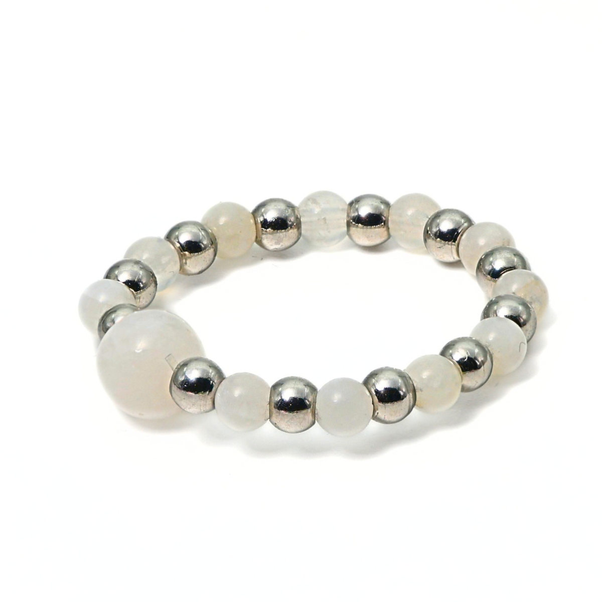 Alba Edelstein Ring – Elastischer Kugelring & Versilberter Edelstahl