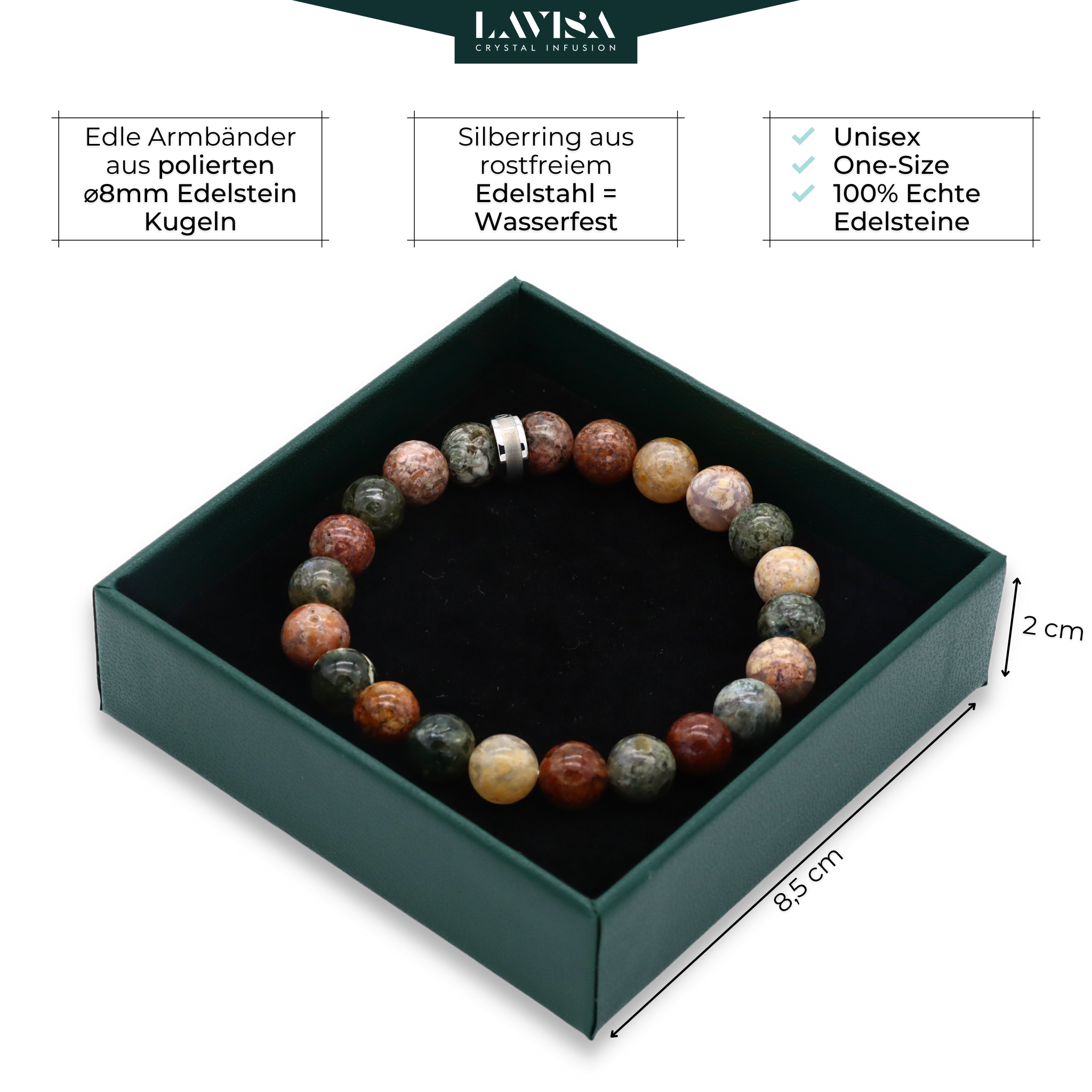 Ozean Jaspis Edelstein Armbänder lavisa 10 Varianten 8mm Perlen Kristallarmband