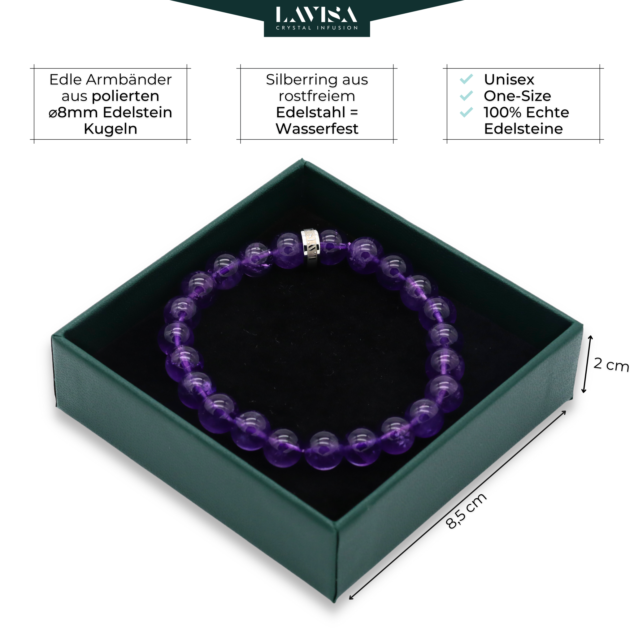 Amethyst Edelstein Armbänder lavisa 10 Varianten 8mm Perlen Kristallarmband