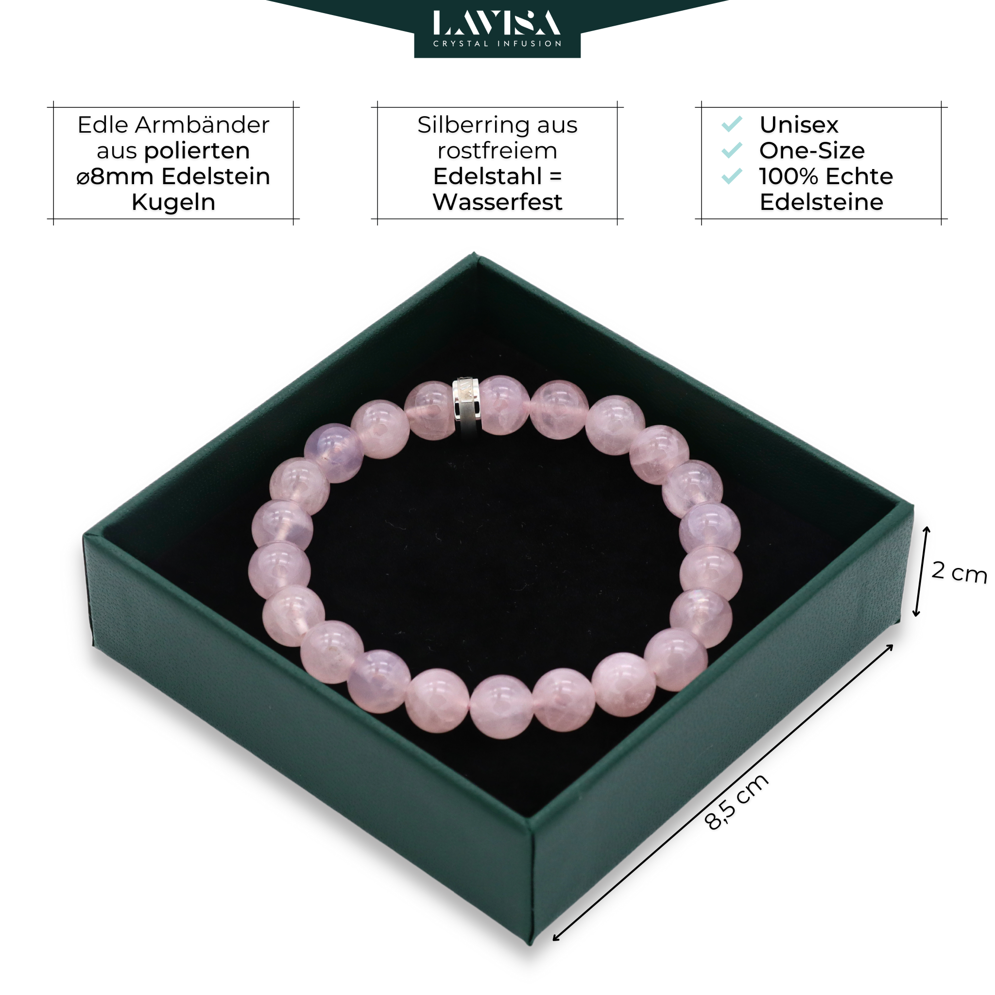Rosenquarz Edelstein Armbänder lavisa 10 Varianten 8mm Perlen Kristallarmband